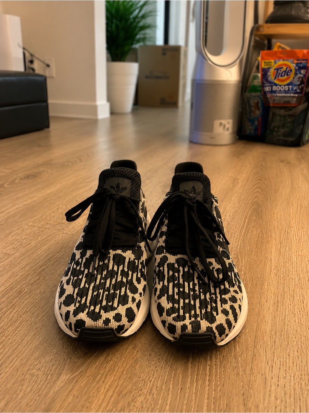 adidas Leopard Print Trainers in Black and Tan - Picture 2 of 2